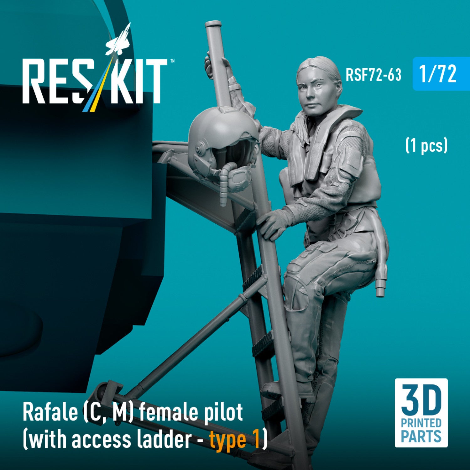 Rafale (C, M) female pilot (with Access Ladder - type 1) (1 pcs) (3D Printed) Scale 1:72 ResKit RSF72-0063 for Figurines for Aircraft Model Kit