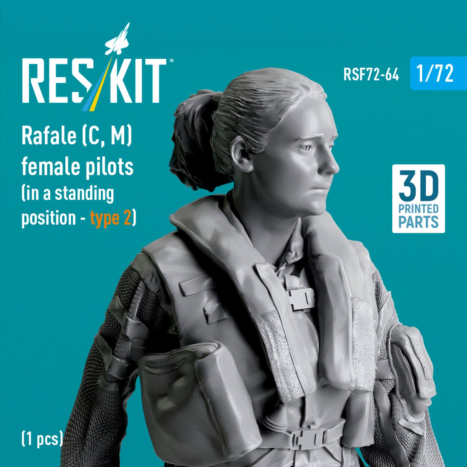 Rafale (C, M) female pilot (in a standing position - type 2) (1 pcs) (3D Printed) Scale 1:72 ResKit RSF72-0064 for Figurines for Aircraft Model Kit