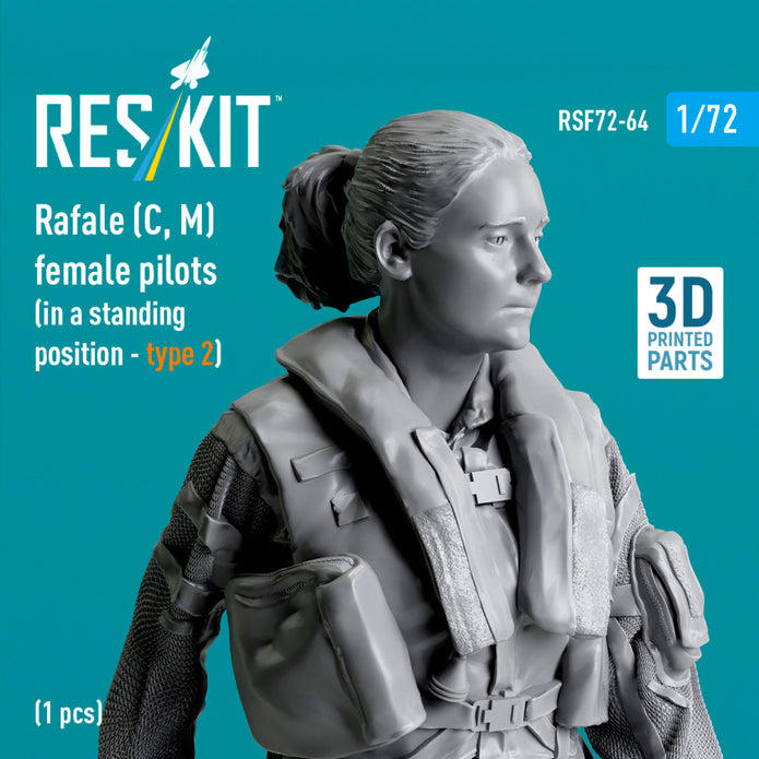 Rafale (C, M) female pilot (in a standing position - type 2) (1 pcs) (3D Printed) Scale 1:72 ResKit RSF72-0064 for Figurines for Aircraft Model Kit