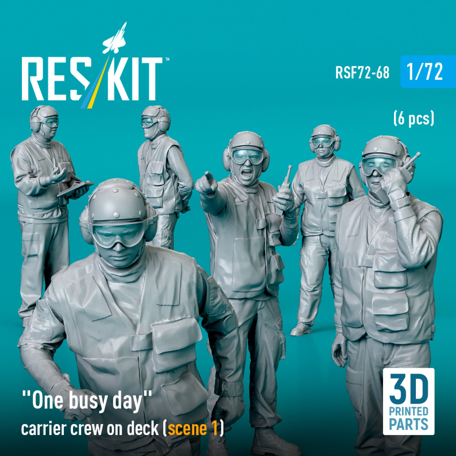 One busy day carrier crew on deck (scene 1) (6 pcs) (3D Printed) Scale 1:72 ResKit RSF72-0068 for Figurines for Aircraft Model Kit