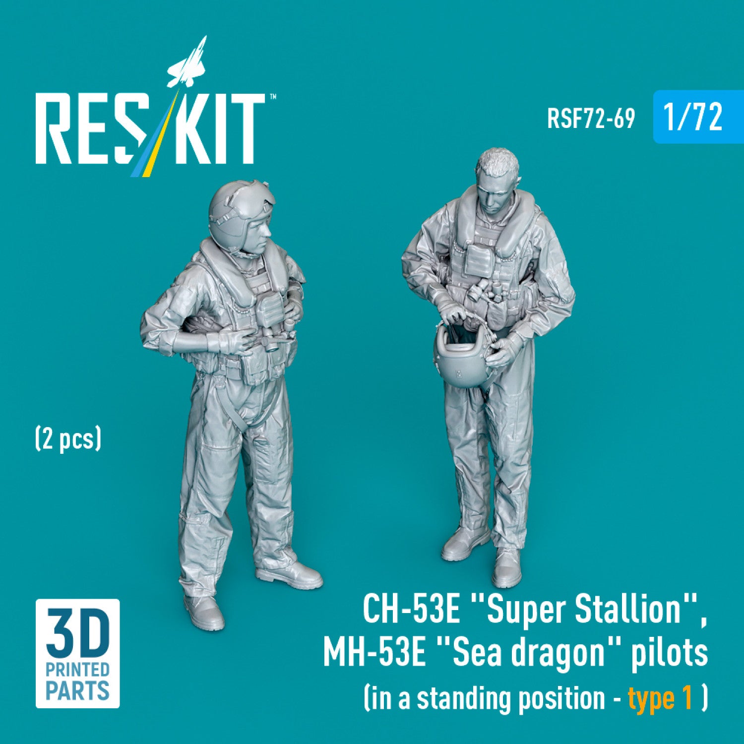 Sikorsky CH-53E Super Stallion, MH-53E Sea Dragon pilots (in a standing position - type 1) (2 pcs) (3D Printed) Scale 1:72 ResKit RSF72-0069