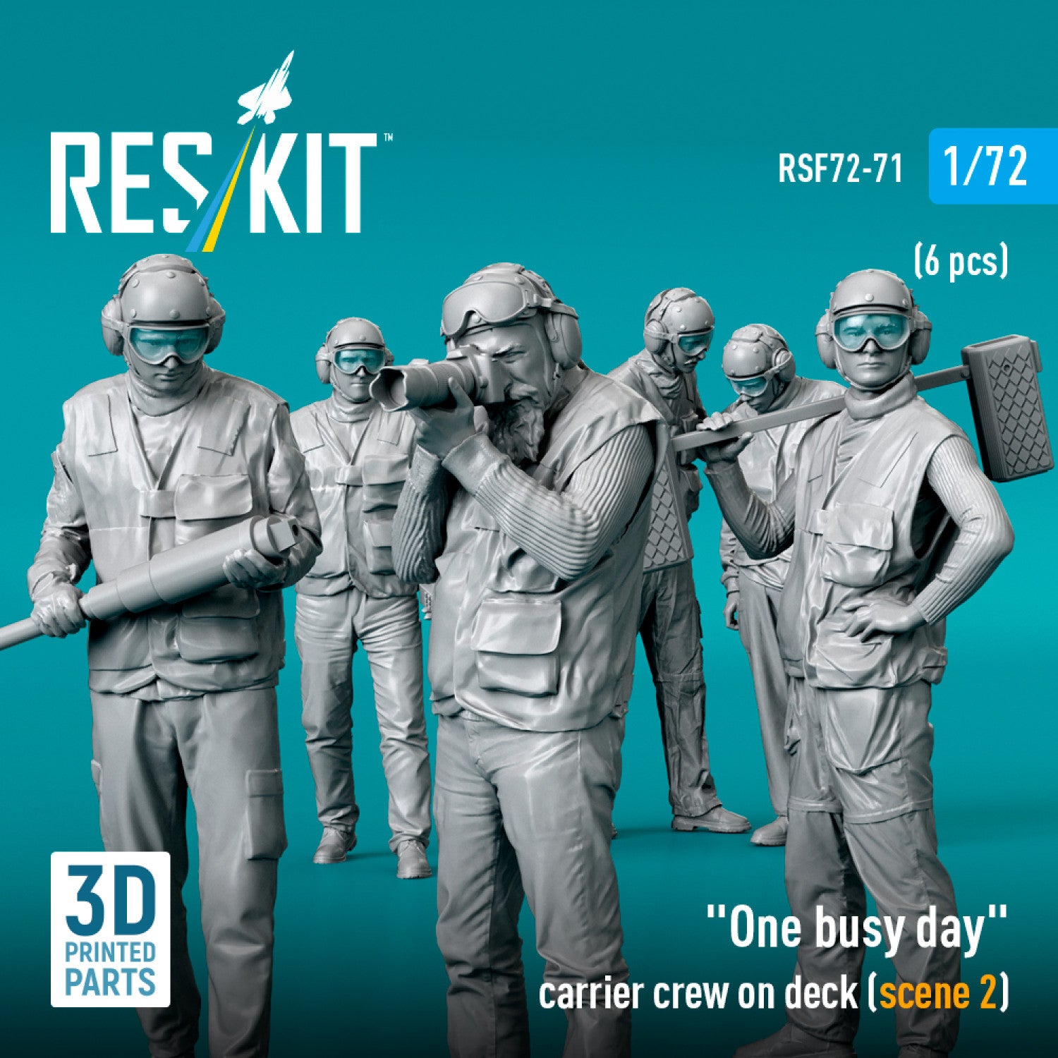 One busy day carrier crew on deck (scene 2) (6 pcs) (3D Printed) Scale 1:72 ResKit RSF72-0071 for Figurines for Aircraft Model Kit