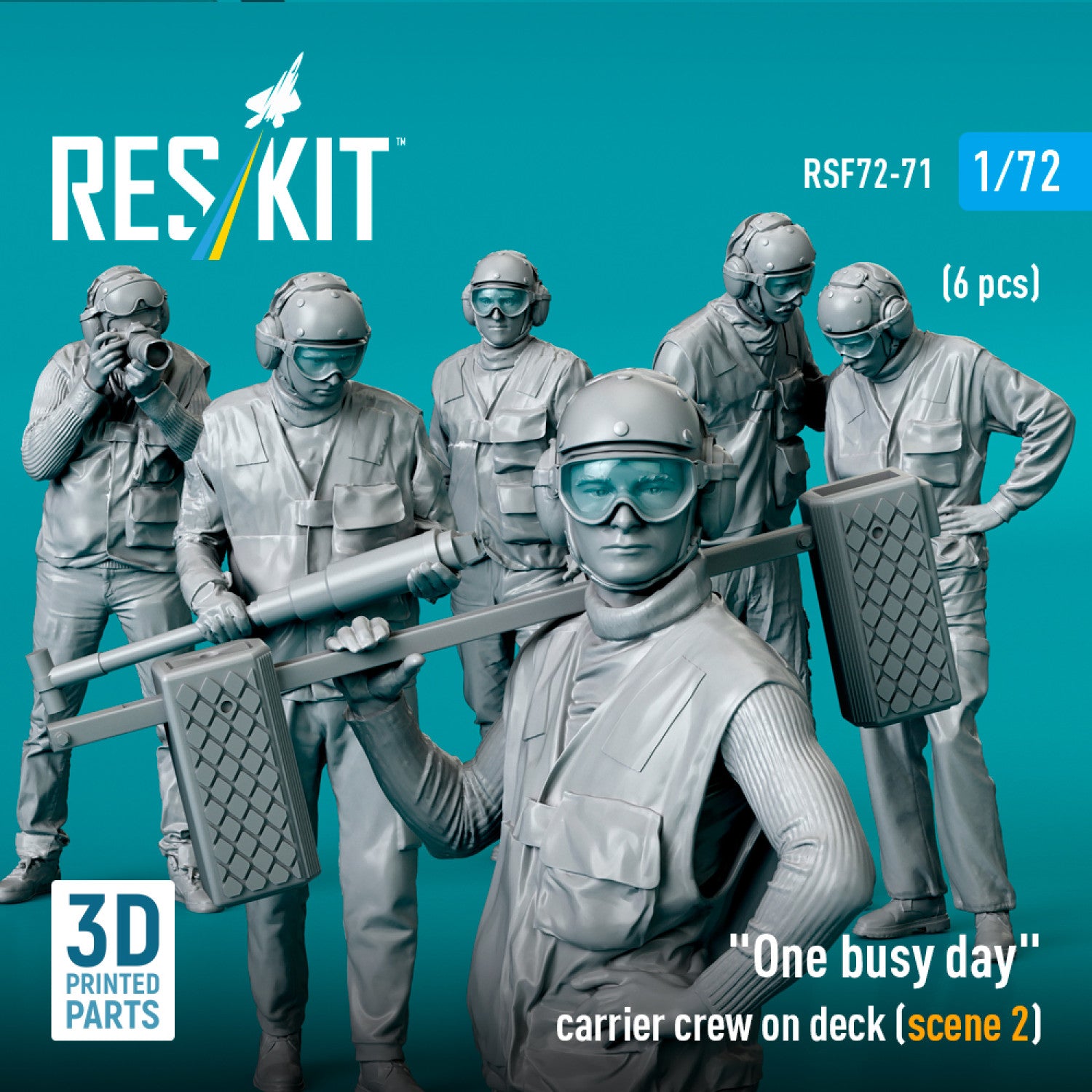 One busy day carrier crew on deck (scene 2) (6 pcs) (3D Printed) Scale 1:72 ResKit RSF72-0071 for Figurines for Aircraft Model Kit