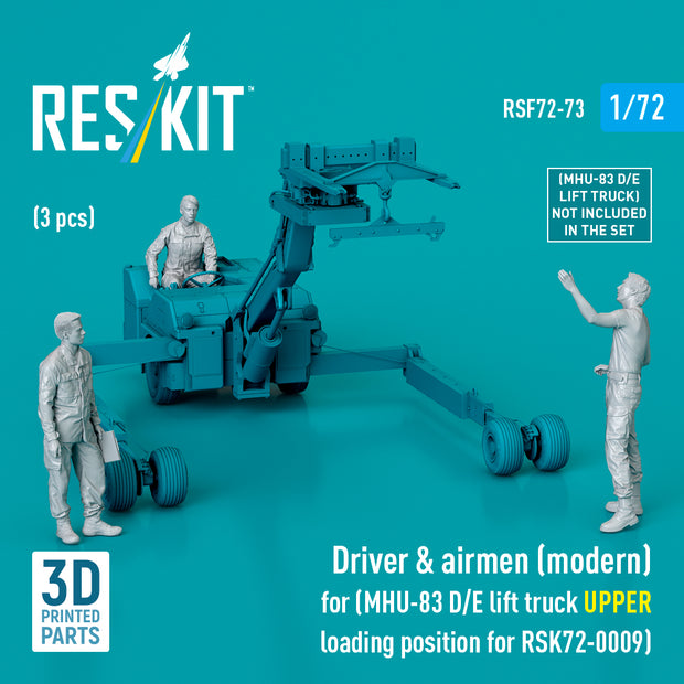 Driver & Airmen (modern) (3 pcs) (MHU-83 D/E Lift Truck UPPER Loading Position for RSK72-0009) (3D Printed) Scale 1:72 ResKit RSF72-0073 for Figurines for Aircraft Model Kit