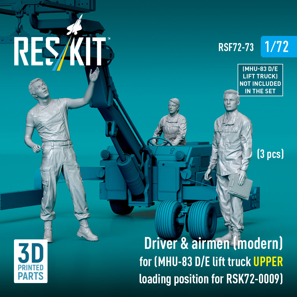 Driver & Airmen (modern) (3 pcs) (MHU-83 D/E Lift Truck UPPER Loading Position for RSK72-0009) (3D Printed) Scale 1:72 ResKit RSF72-0073 for Figurines for Aircraft Model Kit