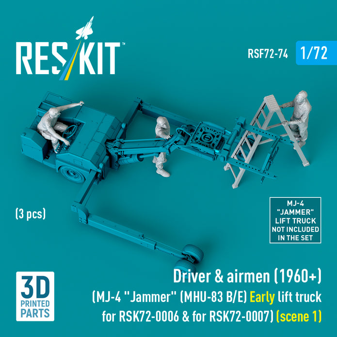 Driver & Airmen (1960+) (3 pcs) (MJ-4 Jammer (MHU-83 B/E) Early Lift Truck for RSK72-0006 & for RSK72-0007) (scene 1) (3D Printed) Scale 1:72 ResKit RSF72-0074 for Figurines for Aircraft Model Kit
