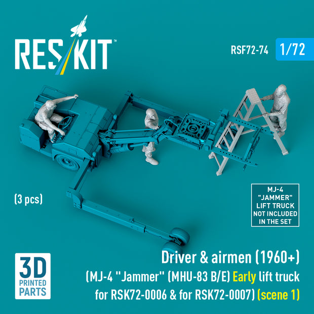 Driver & Airmen (1960+) (3 pcs) (MJ-4 Jammer (MHU-83 B/E) Early Lift Truck for RSK72-0006 & for RSK72-0007) (scene 1) (3D Printed) Scale 1:72 ResKit RSF72-0074 for Figurines for Aircraft Model Kit
