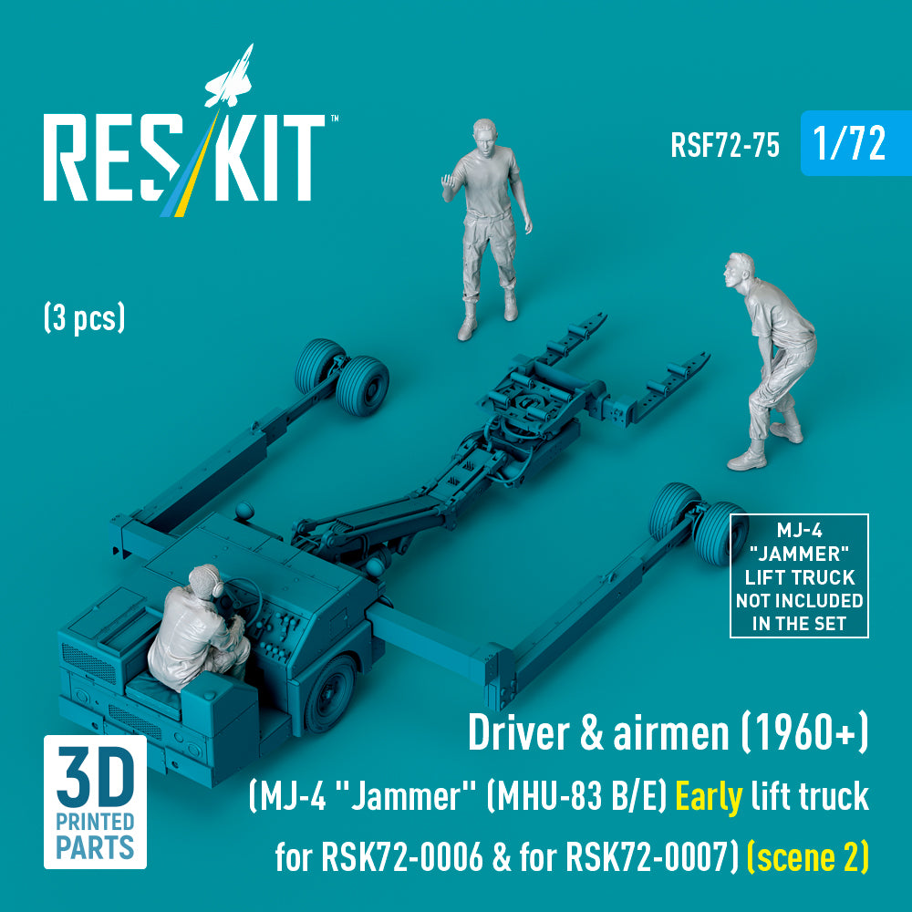 Driver & Airmen (1960+) (3 pcs) (MJ-4 Jammer (MHU-83 B/E) Early Lift Truck for RSK72-0006 & for RSK72-0007) (scene 2) (3D Printed) Scale 1:72 ResKit RSF72-0075 for Figurines for Aircraft Model Kit