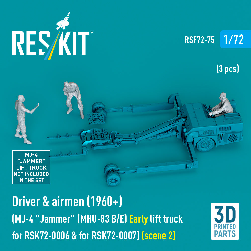 Driver & Airmen (1960+) (3 pcs) (MJ-4 Jammer (MHU-83 B/E) Early Lift Truck for RSK72-0006 & for RSK72-0007) (scene 2) (3D Printed) Scale 1:72 ResKit RSF72-0075 for Figurines for Aircraft Model Kit