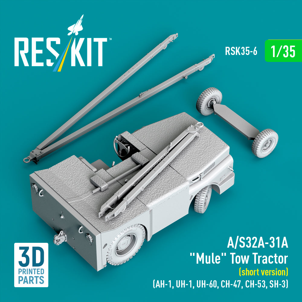 A/S32A-31A Mule Tow Tractor (short version) (AH-1, UH-1, UH-60, CH-47, CH-53, SH-3) (3D Printed model kit) Scale 1:35 ResKit RSK35-0006