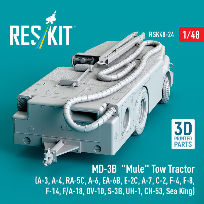 MD-3B Mule Tow Tractor (A-3, A-4, RA-5C, A-6, EA-6B, E-2C, A-7, C-2, F-4, F-8, F-14, F/A-18, OV-10, S-3B, UH-1, CH-53, Sea King) (3D Printed model kit) Scale 1:48 ResKit RSK48-0024