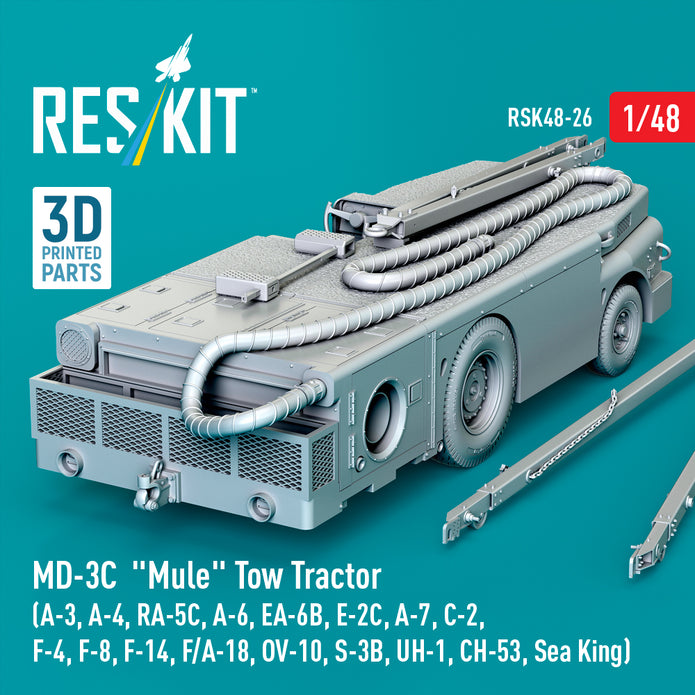 MD-3C Mule Tow Tractor (A-3, A-4, RA-5C, A-6, EA-6B, E-2C, A-7, C-2, F-4, F-8, F-14, F/A-18, OV-10, S-3B, UH-1, CH-53, Sea King) (3D Printed model kit) Scale 1:48 ResKit RSK48-0026
