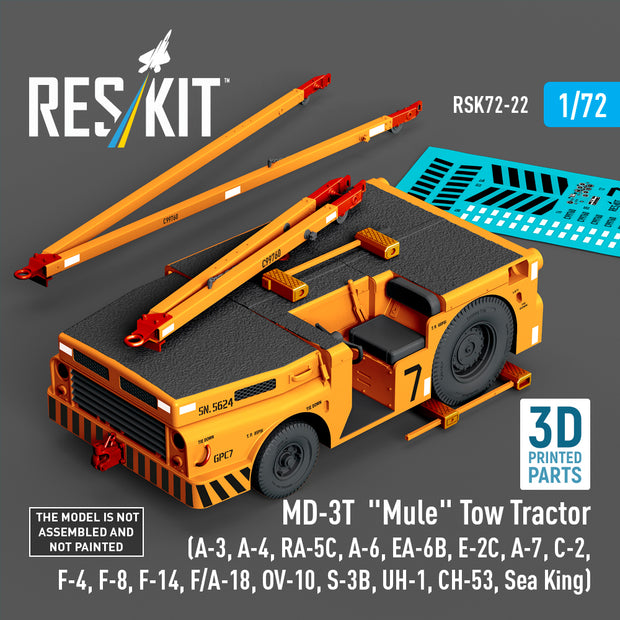 MD-3T Mule Tow Tractor (A-3, A-4, RA-5C, A-6, EA-6B, E-2C, A-7, C-2, F-4, F-8, F-14, F/A-18, OV-10, S-3B, UH-1, CH-53, Sea King) (3D Printed model kit) Scale 1:72 ResKit RSK72-0022