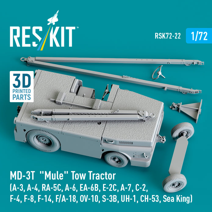 MD-3T Mule Tow Tractor (A-3, A-4, RA-5C, A-6, EA-6B, E-2C, A-7, C-2, F-4, F-8, F-14, F/A-18, OV-10, S-3B, UH-1, CH-53, Sea King) (3D Printed model kit) Scale 1:72 ResKit RSK72-0022