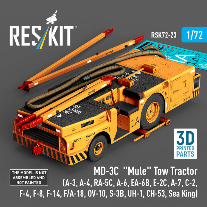 MD-3С Mule Tow Tractor (A-3, A-4, RA-5C, A-6, EA-6B, E-2C, A-7, C-2, F-4, F-8, F-14, F/A-18, OV-10, S-3B, UH-1, CH-53, Sea King) (3D Printed model kit) Scale 1:72 ResKit RSK72-0023