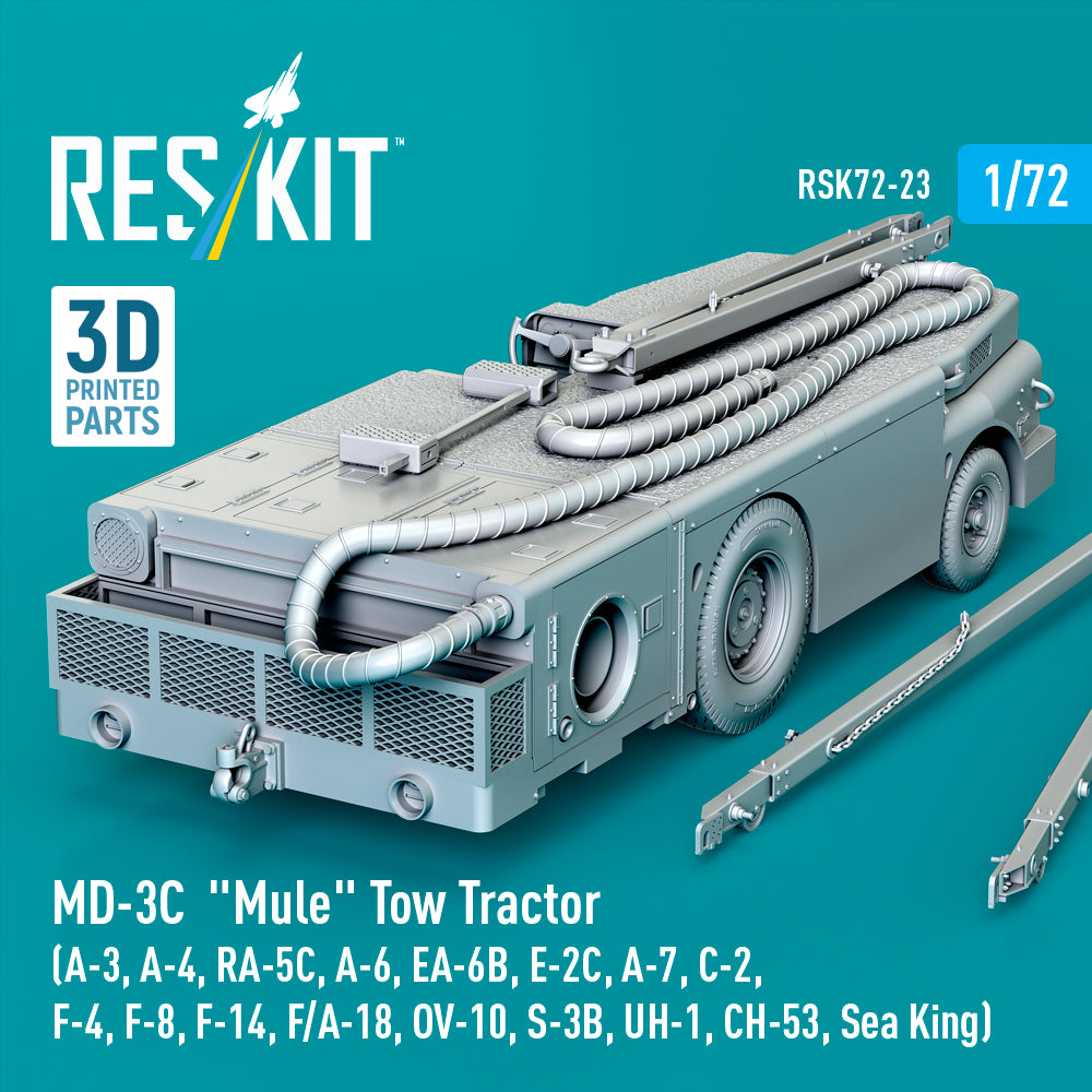 MD-3С Mule Tow Tractor (A-3, A-4, RA-5C, A-6, EA-6B, E-2C, A-7, C-2, F-4, F-8, F-14, F/A-18, OV-10, S-3B, UH-1, CH-53, Sea King) (3D Printed model kit) Scale 1:72 ResKit RSK72-0023