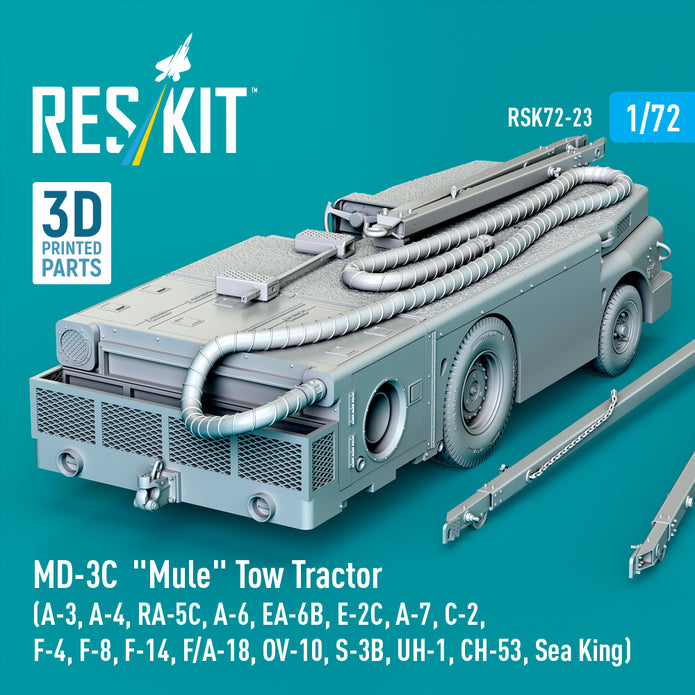 MD-3C Mule Tow Tractor (A-3, A-4, RA-5C, A-6, EA-6B, E-2C, A-7, C-2, F-4, F-8, F-14, F/A-18, OV-10, S-3B, UH-1, CH-53, Sea King) (3D Printed model kit) Scale 1:72 ResKit RSK72-0023