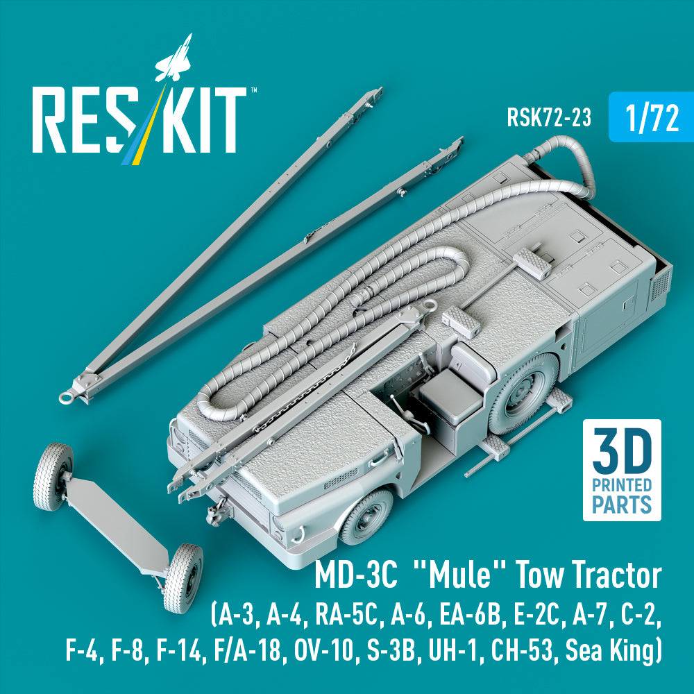 MD-3С Mule Tow Tractor (A-3, A-4, RA-5C, A-6, EA-6B, E-2C, A-7, C-2, F-4, F-8, F-14, F/A-18, OV-10, S-3B, UH-1, CH-53, Sea King) (3D Printed model kit) Scale 1:72 ResKit RSK72-0023