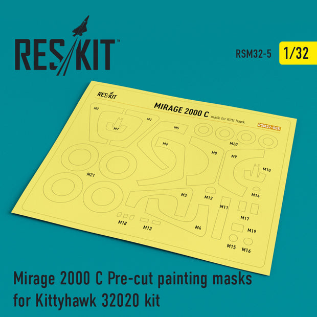 Dassault Mirage 2000C Pre-cut Painting Masks for KittyHawk 32020 kit Scale 1:32 ResKit RSM32-0005 for Aircraft Model Kit