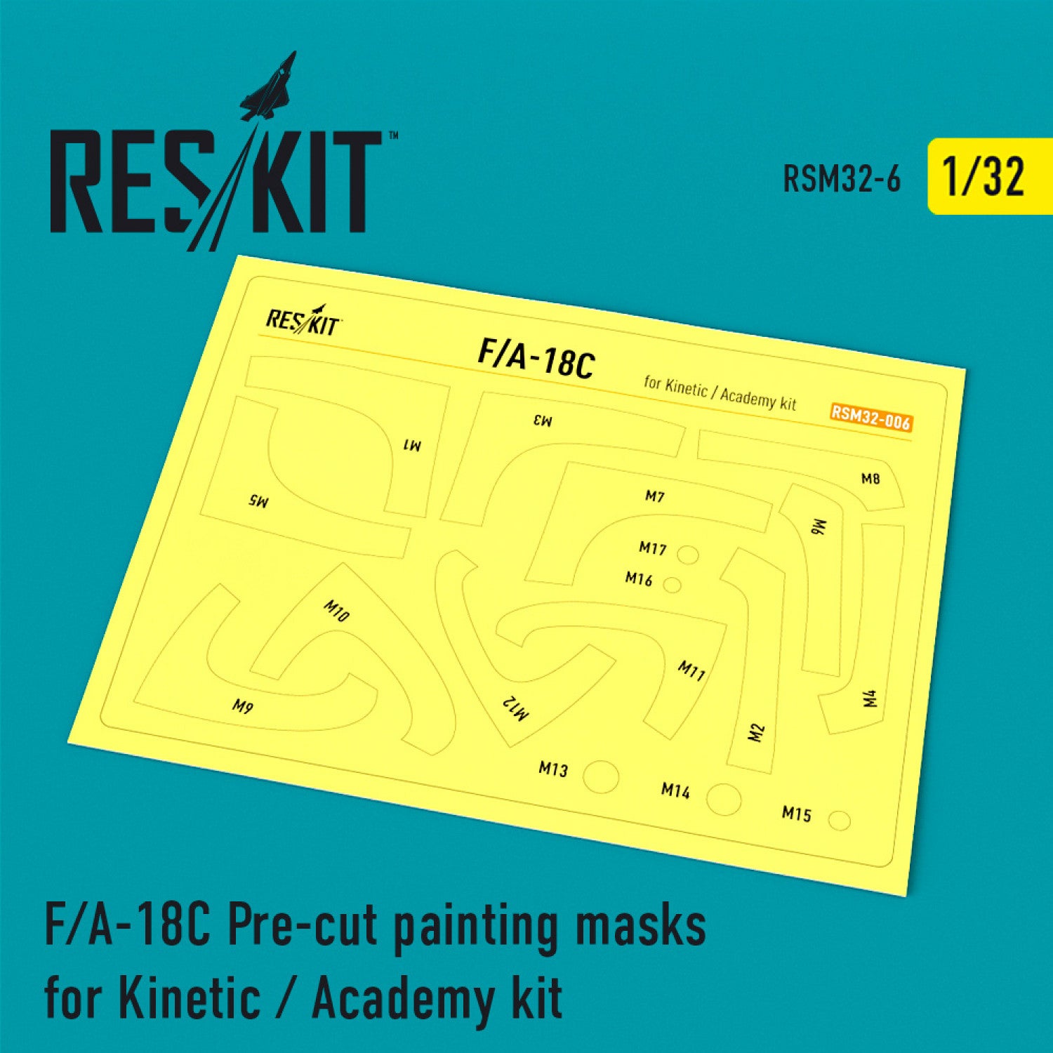 F/A-18C Hornet Pre-cut Painting Masks for Kinetic / Academy kit Scale 1:32 ResKit RSM32-0006 for Aircraft Model Kit