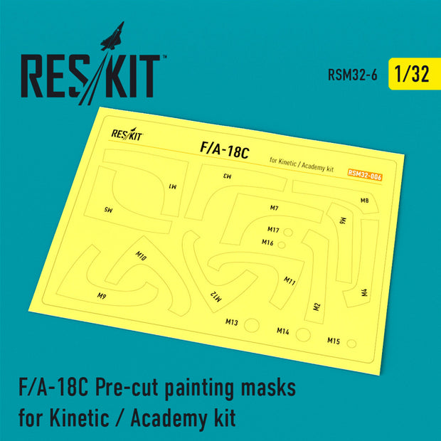F/A-18C Hornet Pre-cut Painting Masks for Kinetic / Academy kit Scale 1:32 ResKit RSM32-0006 for Aircraft Model Kit