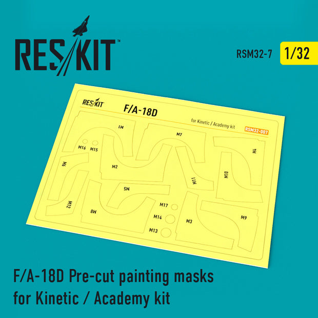 F/A-18D Hornet Pre-cut Painting Masks for Kinetic / Academy kit Scale 1:32 ResKit RSM32-0007 for Aircraft Model Kit
