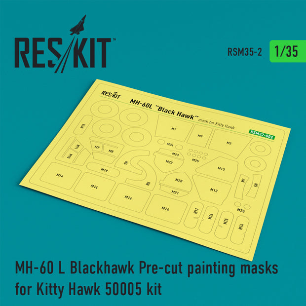 Sikorsky MH-60L Blackhawk Pre-cut Painting Masks for KittyHawk 50005 kit Scale 1:35 ResKit RSM35-0002 for Helicopters Model Kit