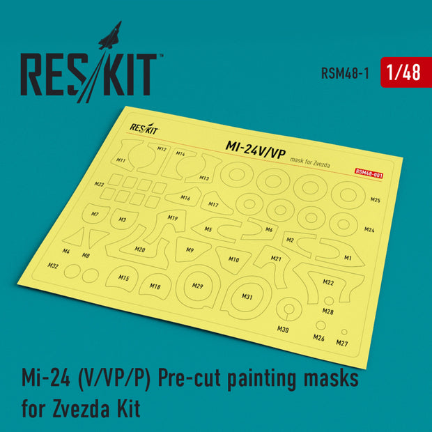 Mil Mi-24 (V,VP,P) Pre-cut Painting Masks for Zvezda kit Scale 1:48 ResKit RSM48-0001 for Helicopters Model Kit