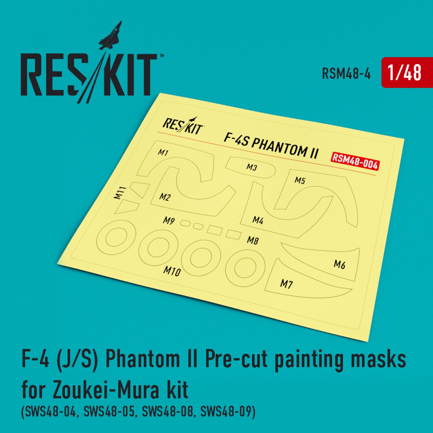 McDonnell Douglas F-4 (J,S) Phantom II Pre-cut Painting Masks for Zoukei-Mura (SWS48-04, SWS48-05, SWS48-08, SWS48-09) kit Scale 1:48 ResKit RSM48-0004 for Aircraft Model Kit