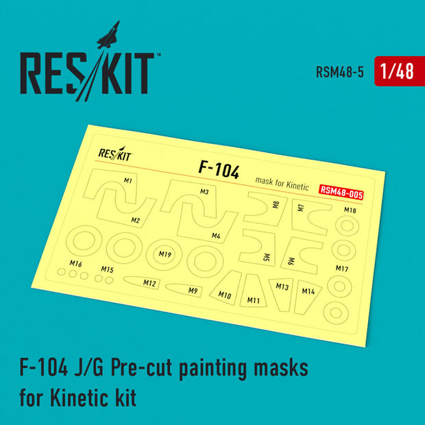 Lockheed F-104 (J,G) Starfighter Pre-cut Painting Masks for Kinetic kit Scale 1:48 ResKit RSM48-0005 for Aircraft Model Kit