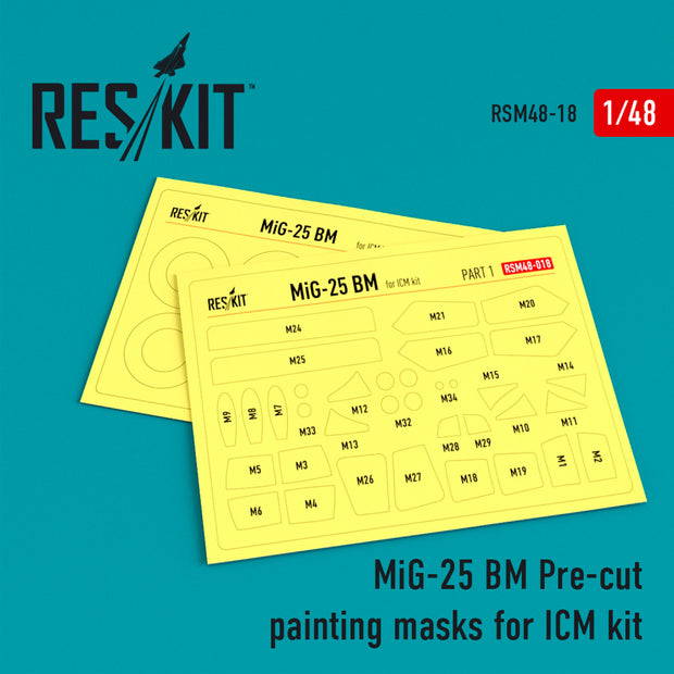 MiG-25BM Pre-cut Painting Masks for ICM kit Scale 1:48 ResKit RSM48-0018        for Aircraft Model Kit