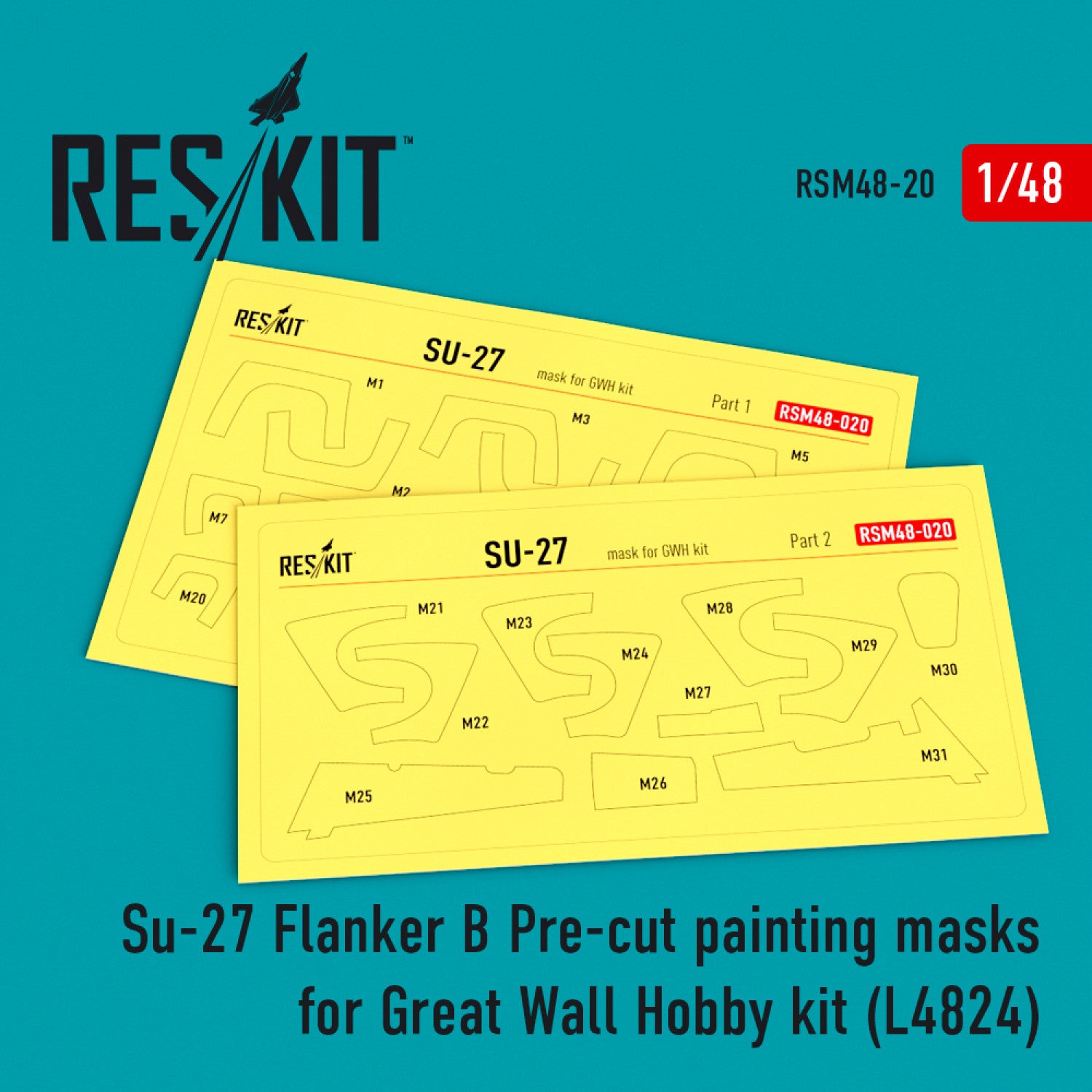 Sukhoi Su-27 Pre-cut Painting Masks for GWH L4824 kit Scale 1:48 ResKit RSM48-0020 for Aircraft Model Kit
