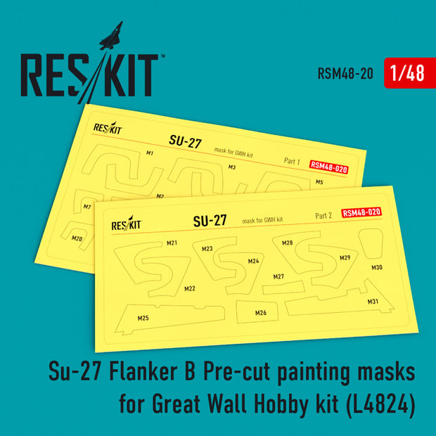 Sukhoi Su-27 Pre-cut Painting Masks for GWH L4824 kit Scale 1:48 ResKit RSM48-0020 for Aircraft Model Kit