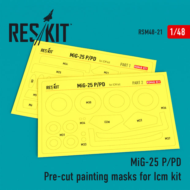 MiG-25 (P,PD) Pre-cut Painting Masks for ICM kit Scale 1:48 ResKit RSM48-0021 for Aircraft Model Kit