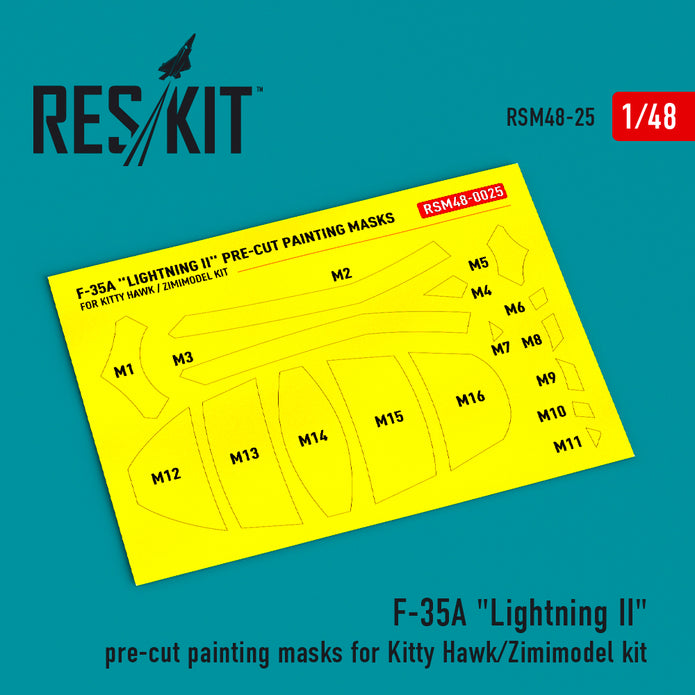 F-35A Lightning II pre-cut painting masks for Kitty Hawk/Zimimodel kit Scale 1:48 ResKit RSM48-0025