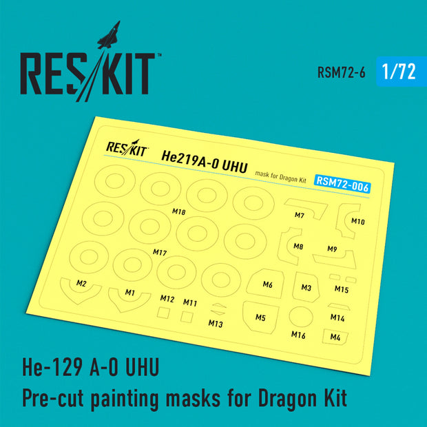 Heinkel He.129 A-0 UHU Pre-cut Painting Masks for Dragon kit Scale 1:72 ResKit RSM72-0006 for Aircraft Model Kit