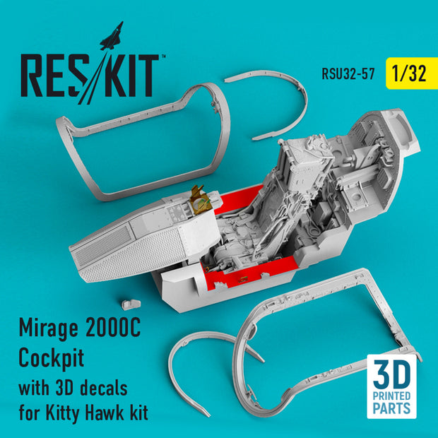 Dassault Mirage 2000C Cockpit with 3D Decals for Kitty Hawk kit Scale 1:32 ResKit RSU32-0057 for Aircraft Model Kit