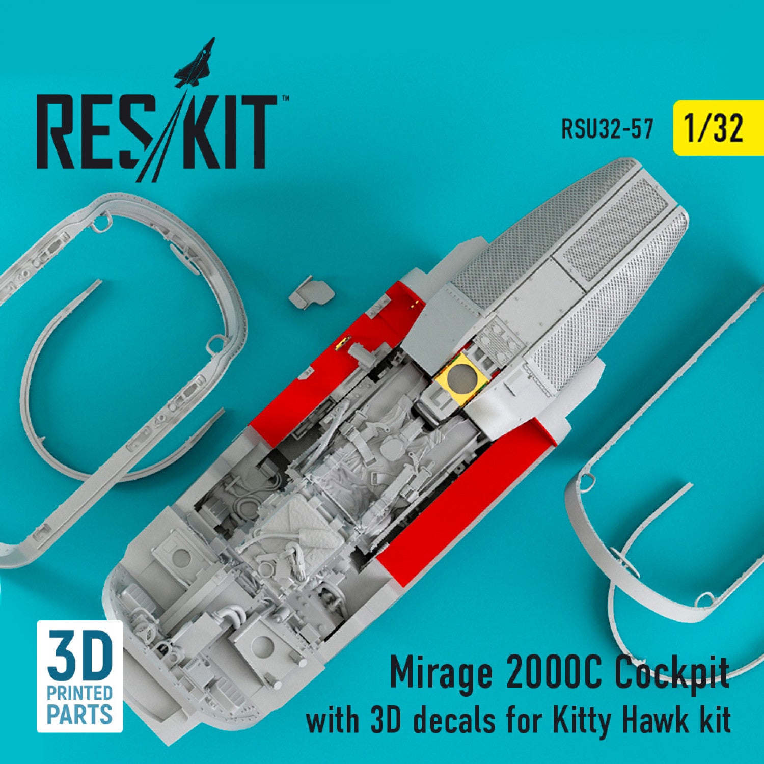 Dassault Mirage 2000C Cockpit with 3D Decals for Kitty Hawk kit Scale 1:32 ResKit RSU32-0057 for Aircraft Model Kit