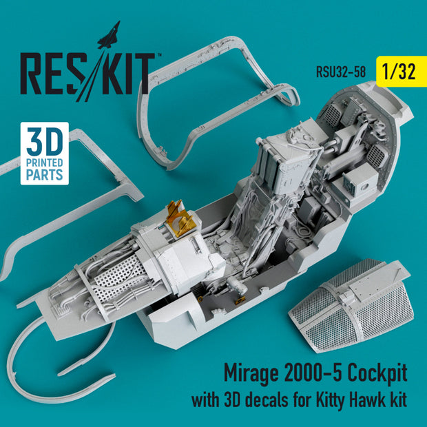 Dassault Mirage-2000-5 Cockpit with 3D Decals for Kitty Hawk kit Scale 1:32 ResKit RSU32-0058 for Aircraft Model Kit