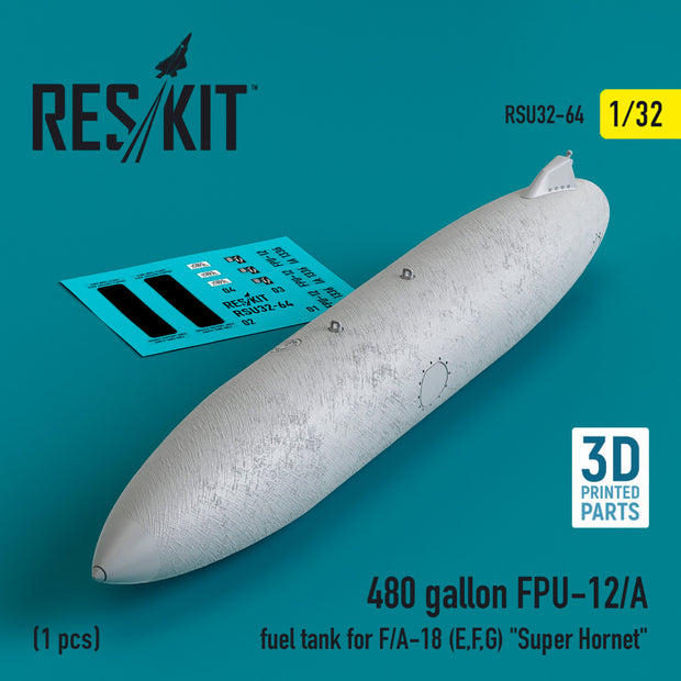 480 gallon FPU-12/A Fuel Tank for F/A-18 (E,F,G) Super Hornet (1 pcs) (3D Printed) Scale 1:32 ResKit RSU32-0064 for Aircraft Model Kit