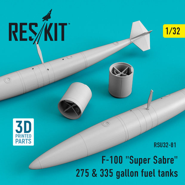North American F-100 Super Sabre 275 & 335 Gallon Fuel Tanks Scale 1:32 ResKit RSU32-0081 for Aircraft Model Kit