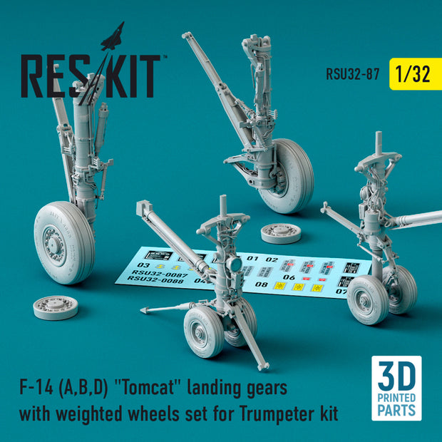 Grumman F-14 (A,B,D) Tomcat Landing Gears with weighted Wheels set for Trumpeter kit (3D Printing) Scale 1:32 ResKit RSU32-0087 for Aircraft Model Kit