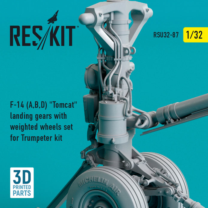 Grumman F-14 (A,B,D) Tomcat Landing Gears with weighted Wheels set for Trumpeter kit (3D Printing) Scale 1:32 ResKit RSU32-0087 for Aircraft Model Kit