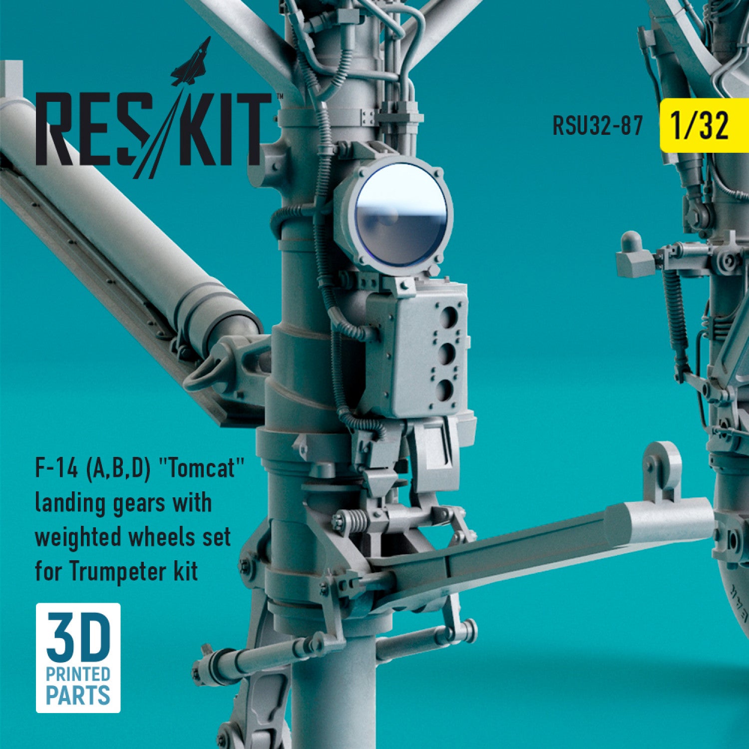 Grumman F-14 (A,B,D) Tomcat Landing Gears with weighted Wheels set for Trumpeter kit (3D Printing) Scale 1:32 ResKit RSU32-0087 for Aircraft Model Kit