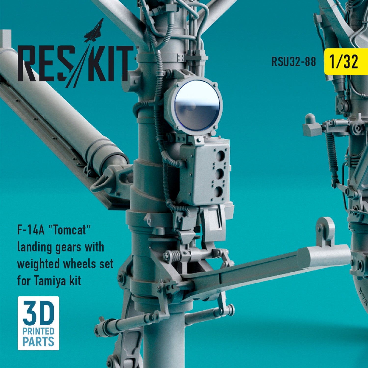 Grumman F-14A Tomcat Landing Gears with weighted Wheels set for Tamiya kit (3D Printing) Scale 1:32 ResKit RSU32-0088 for Aircraft Model Kit