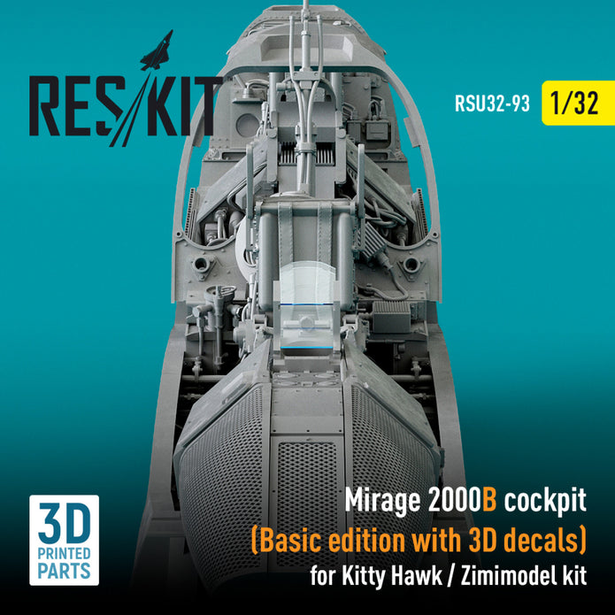 Dassault Mirage 2000B Cockpit (Basic edition with 3D Decals) for Kitty Hawk / Zimimodel kit (3D Printed) Scale 1:32 ResKit RSU32-0093