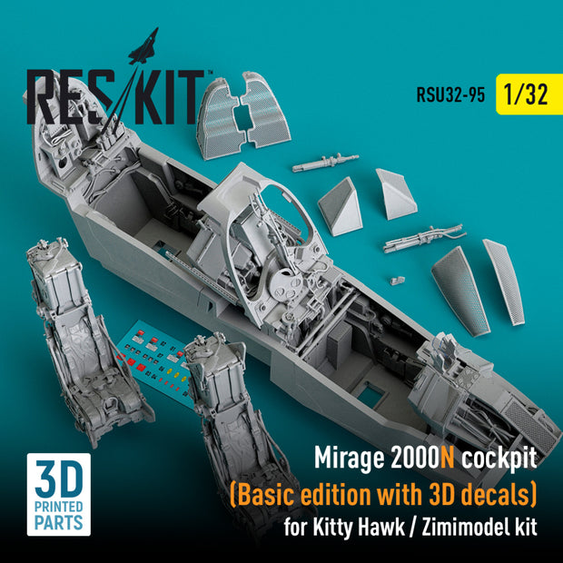 Dassault Mirage 2000N Cockpit (Basic edition with 3D Decals) for Kitty Hawk / Zimimodel kit (3D Printed) Scale 1:32 ResKit RSU32-0095