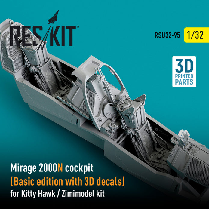 Dassault Mirage 2000N Cockpit (Basic edition with 3D Decals) for Kitty Hawk / Zimimodel kit (3D Printed) Scale 1:32 ResKit RSU32-0095