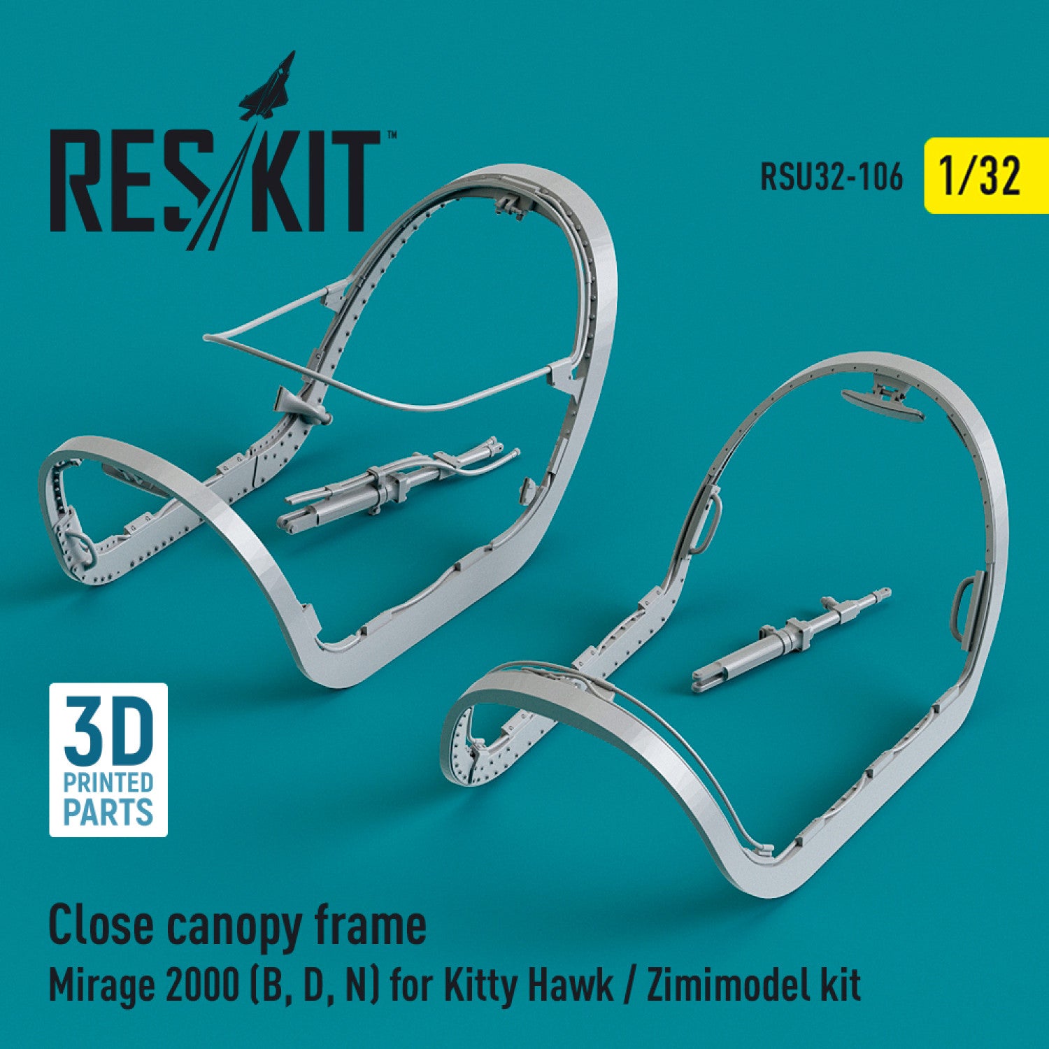 Close Canopy frame Dassault Mirage 2000 (B,D,N) for Kitty Hawk / Zimimodel kit (3D Printed) Scale 1:32 ResKit RSU32-0106