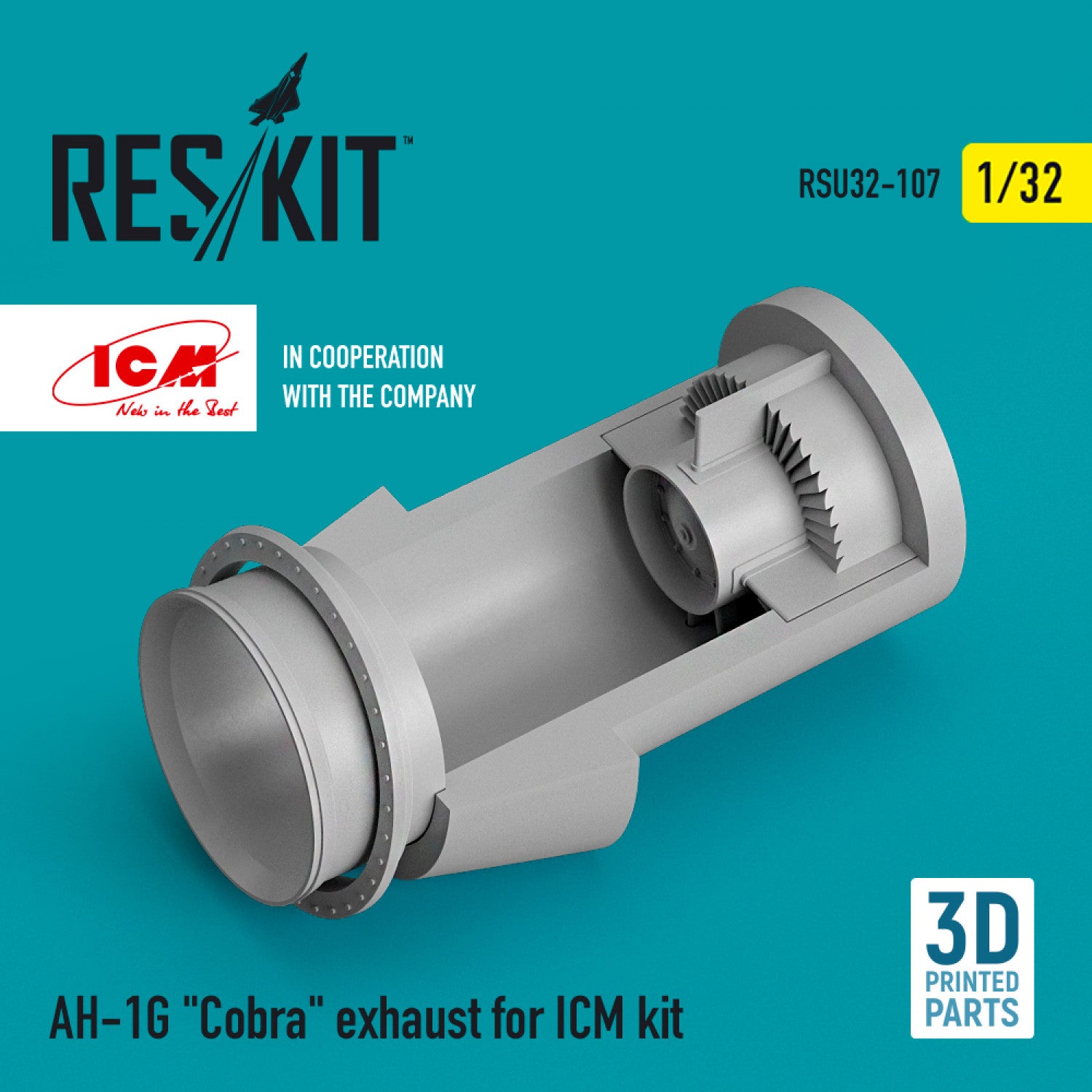 Bell AH-1G Cobra Exhaust for ICM kit (3D Printed) Scale 1:32 ResKit RSU32-0107 for Helicopters Model Kit